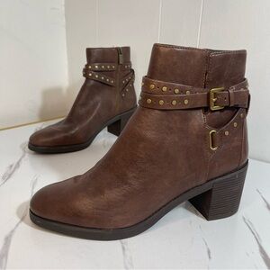 Michael Kors Brown Leather Ankle Boots with Gold Studs Buckle details 11 Western